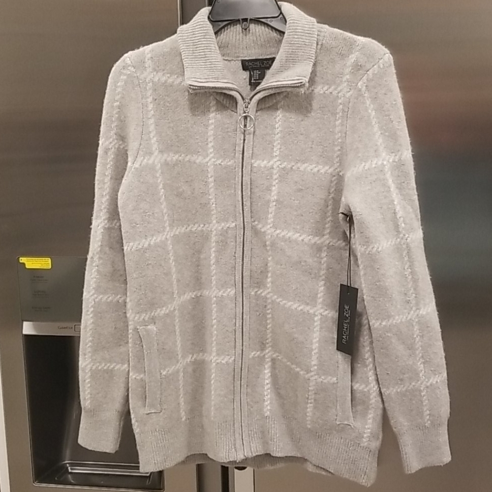 💕RACHEL ZOE💕 Windowpane Zip Up Mock Neck Sweater